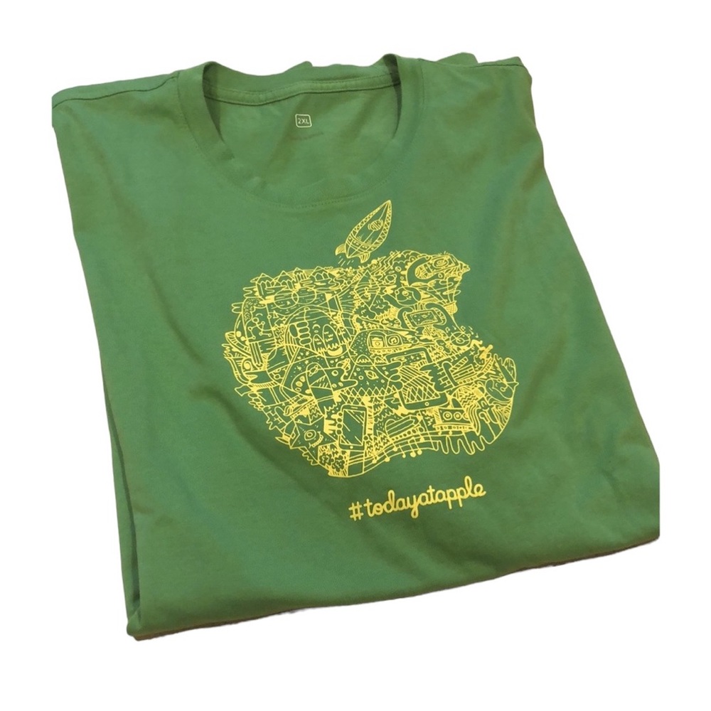 APPLE MENS CAMP STYLE SHORT SLEEVE GRAPHIC T-SHIRT GREEN YELLOW SIZE 2XL
